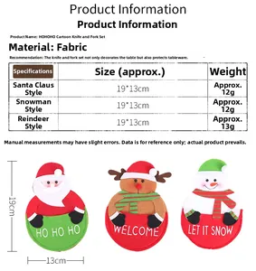 Detail view of festive fabric Christmas cutlery holders with dimensions and specifications