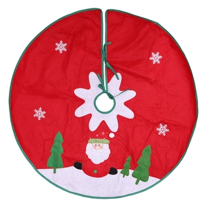 Red Christmas Tree Skirt With Santa Claus Christmas Tree Snowflake Patterns Fabric Base Cover Mat For Holiday Party Decor