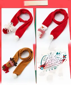 Detailed view of Christmas knit scarves featuring Santa, Snowman, and Elk motifs