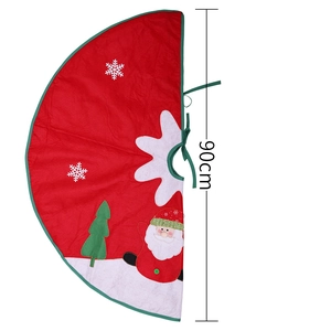 Red 90cm Christmas tree skirt with Santa Claus and snowflake embroidery patterns