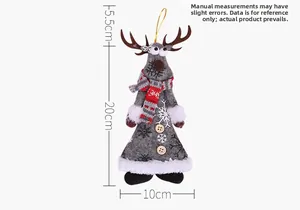 Plush Christmas reindeer hanging ornament with Happy New Year text and wood buttons