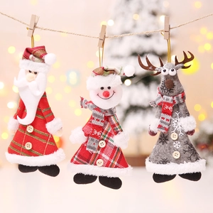Christmas tree fabric dolls set with Santa, Snowman and Reindeer hanging ornaments