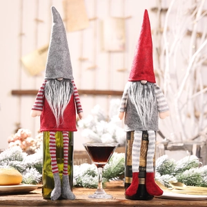 Christmas Gnome Wine Bottle Cover Festive Swedish Tomte Wine Bottle Topper With Hanging Legs For Party Holiday Dining Decor