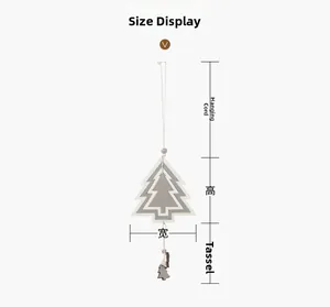 Detailed size display of a minimalist hollow wooden Christmas tree hanging ornament