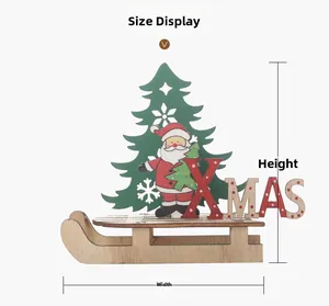Maßanzeige der lasergeschnittenen Holz-Weihnachtsmann-Deko und XMAS-Schlittenelement
