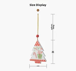 Detailed size specifications for a wooden Christmas tree ornament with candy cane pattern
