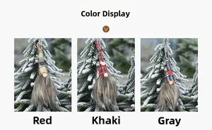 Close-up of Christmas gnome ornaments featuring plaid hats and long grey faux fur beards