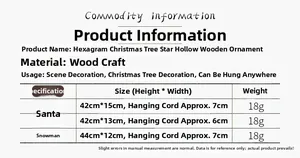 Detailed size chart for hollow wooden star and Christmas tree hanging ornaments