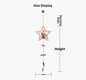 Wooden Christmas star ornament with Santa Claus figure and rustic hanging beads detail