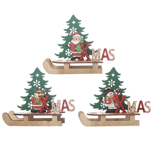 Dreiteilige Weihnachtsdekoration aus Holz mit Weihnachtsmann, Rentier und Schneemann Motiven