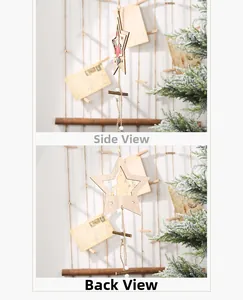 Side and back view of handcrafted wooden Christmas star ornament with Santa woodcut