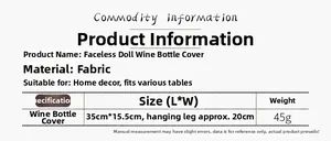 Detailed size chart for Rudolf gnome wine bottle cover with 35cm x 15.5cm dimensions