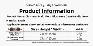 Size chart showing 23x15cm Christmas checkered fabric oven and microwave handle covers