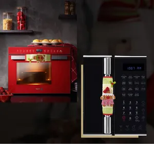 Christmas gingerbread man kitchen appliance handle covers with festive red plaid patterns