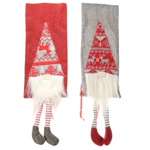 Christmas gnome wine bottle covers set of two with reindeer knit hats and long legs