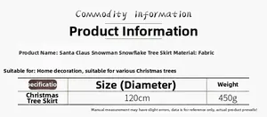 Detailed size chart for 120cm fabric Christmas tree skirt with Santa Claus and Snowman motif