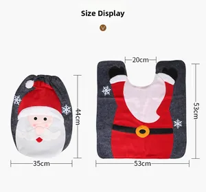 Size chart showing dimensions for Santa toilet seat cover and U-shaped bathroom rug set