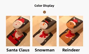 Detailed view of Santa, Snowman, and Reindeer Christmas toilet seat cover and rug set
