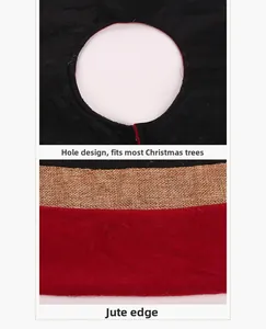 Detail of Christmas tree skirt with central opening and rustic linen edge binding