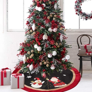 Christmas Tree Skirt Santa Claus Snowman Snowflake Pattern Burlap Edging Xmas Tree Decoration Holiday Party Home Decor Mat