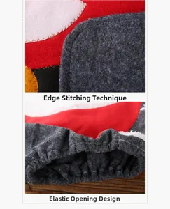 Detail of Christmas toilet set showing overlock edge stitching and elastic cuff design