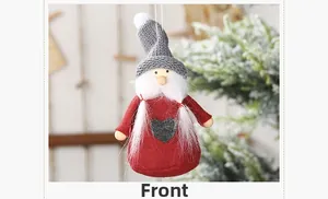 Front detail of a Christmas gnome ornament with grey knit hat and red felt body