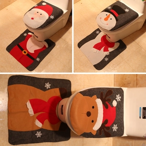 Christmas Toilet Seat Cover Set 2 Piece Santa Claus Snowman Reindeer Pattern Flannel Bathroom Holiday Decor Ornament