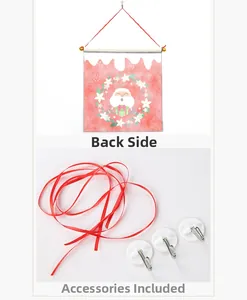 Christmas wall hanging kit with Santa banner, red ribbon and adhesive hooks