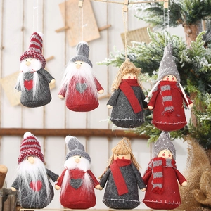Nordic Non-woven Fabric Christmas Gnome Angel Doll Hanging Ornaments Red Gray Knitted Heart Figurine For Christmas Tree Decor