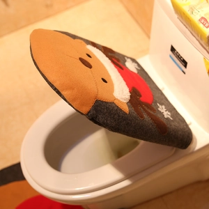 Christmas reindeer toilet seat cover set in plush brown and red festive bathroom decor