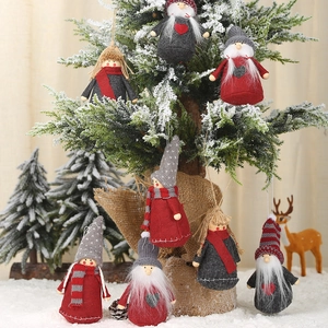 Set of Christmas gnome and doll plush hanging ornaments for festive tree decoration