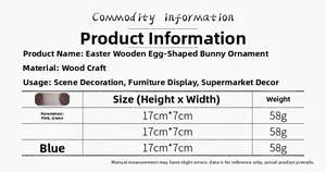 Size chart showing dimensions and weight for wooden Easter bunny table decorations