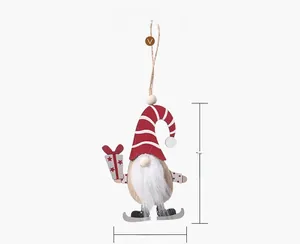 Size display of wooden Christmas gnome ornament with red striped hat and ice skates