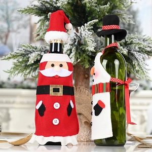 Christmas wine bottle cover set with Santa and Snowman designs for holiday table decor