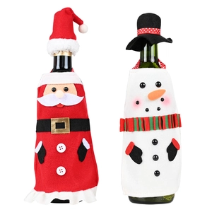 Christmas wine bottle covers set with Santa and Snowman fabric designs for holiday decor