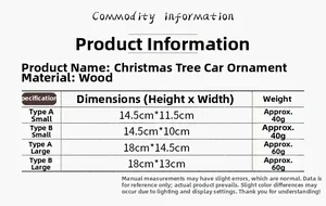 Detailed size specifications table for wooden Christmas car ornaments and tree decorations