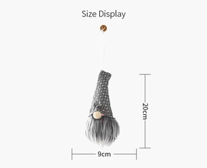Dimensions détaillées d'un gnome de Noël gris avec cordon de suspension 20x9cm