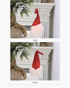 Vues de côté et de dos du gnome de Noël à LED avec bonnet rouge en tricot et barbe blanche
