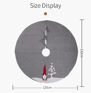 Guide des tailles du tapis de sapin de Noël gris avec mesures de 125 cm et 122 cm