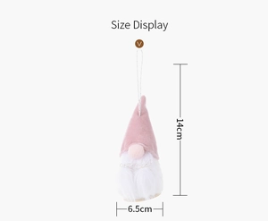 Detailed size display of a pink Christmas gnome ornament with dimensions 14cm by 6.5cm
