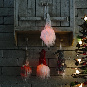 Gnomes de Noël lumineux avec chapeaux à paillettes et barbes brillantes, lot de 4 pièces