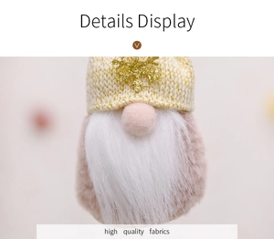 Detail of Christmas gnome with sequined snowflake hat and high quality plush fabrics