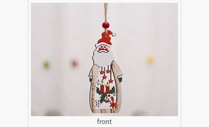 Detailed front view of a creative hollow wooden Santa Claus ornament with rustic hemp rope