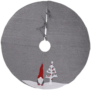 Jupe de sapin de Noël 120cm en lin gris avec motif gnome et attaches de fixation