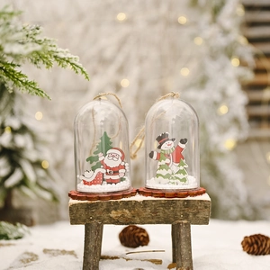 Christmas Santa Claus Snowman Wood Pendant Transparent Dome Hanging Decoration With Foam Snow For Festive Home Tree Ornament