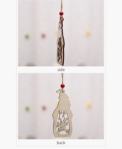 Side and back view of hollow wooden Santa Claus ornament with jute rope and red bead
