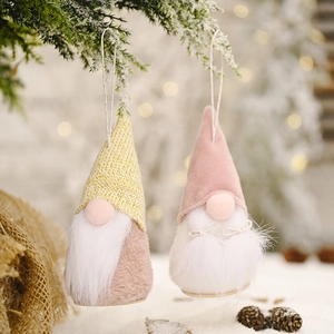 Charming wooden base Christmas gnome ornaments with plush hats and festive hanging ropes