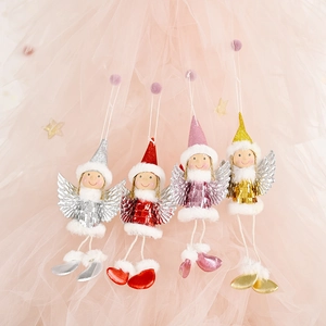 Sparkly Christmas angel pendants with sequin wings in gold, pink, red, and silver