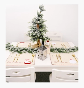 Sets de table de Noël en toile de jute avec broderie Père Noël et fente à couverts