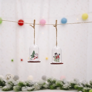 Wooden Christmas hanging ornaments featuring Santa and Snowman in a clear snow dome